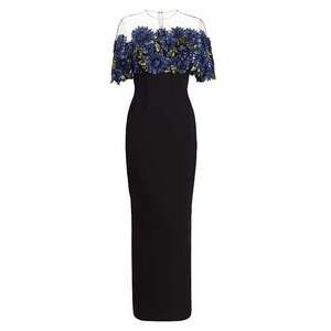 Lela Rose - Beaded Floral Illusion Neck Column Gown - US 10